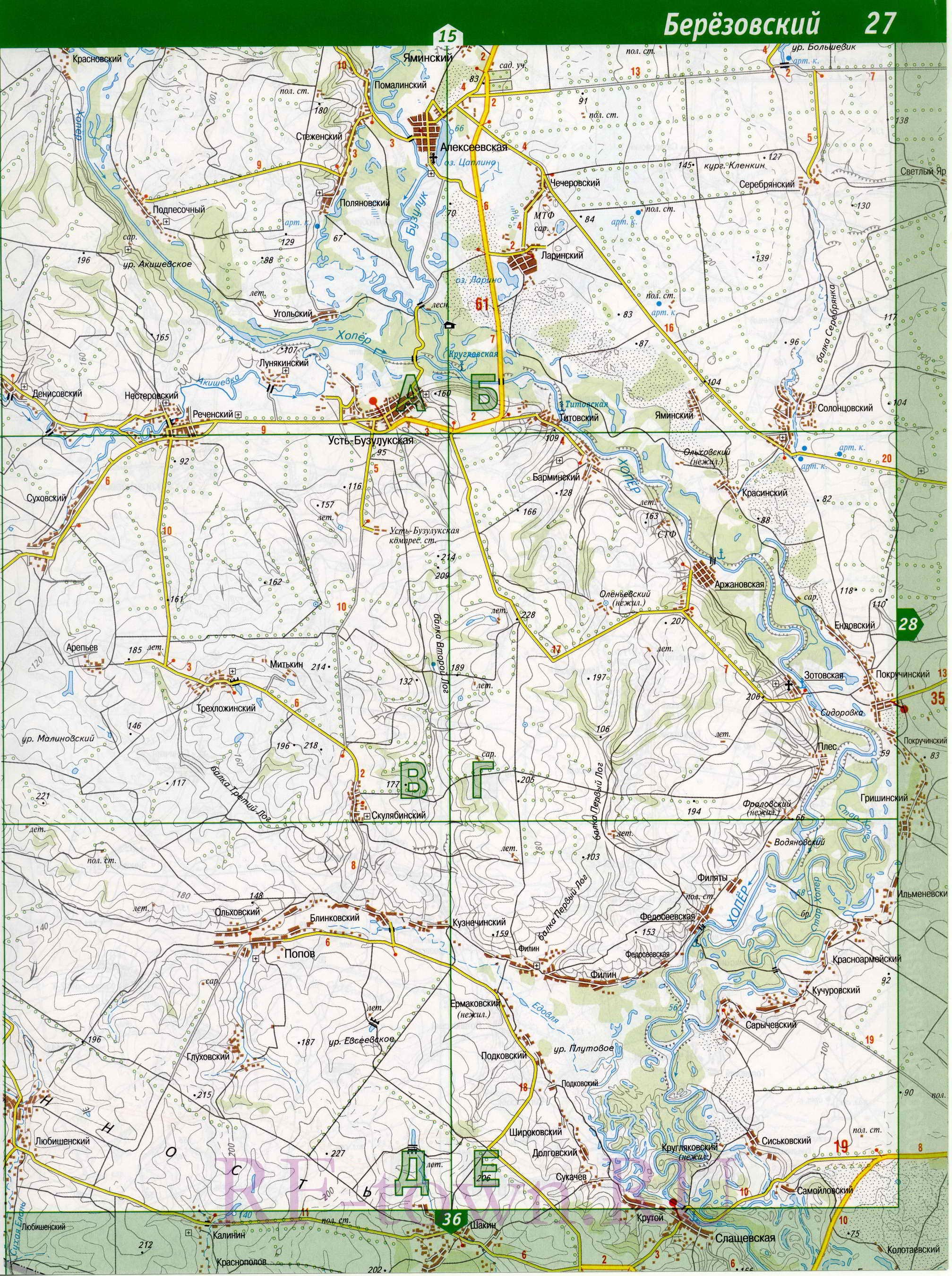 Карта Алексеевского района. Карта автомобильных дорог Алексеевский район Волгоградской области, A1 - 