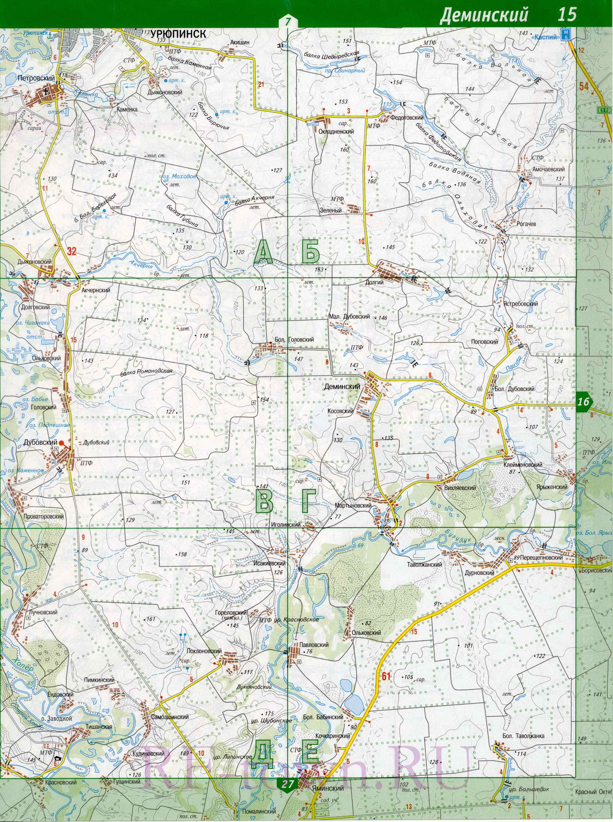 Карта Урюпинского района. Подробная топографическая карта Урюпинский район Волгоградской области, B1 - 